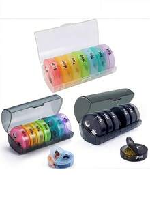 14-Grid Rainbow Round Pill Organizer – Detachable Weekly Pill Case For Travel, 7-Day Portable Medicine Container With Dispenser - Multicolor - View 1