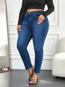 RueChic Plus Raw Hem Skinny Jeans - Blue - View 3
