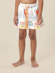 SUMWON 意大利里维埃拉男童泳裤 阿马尔菲海岸明信片印花 夏季海滩度假泳池派对泳装 休闲 - 彩色 - 查看 5