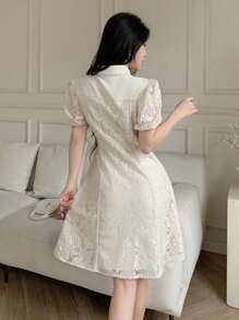 Modelyn Damen Einfarbiges Kleid mit Rüschenärmeln und Taillenraffung, elegantes Sommerkleid