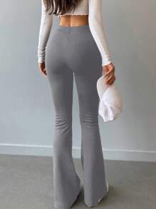 EURMUSE Solid Flare Leg Pants - Grey - View 2