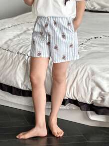 Dazy Kids Tween Girls Teddy Bear Striped All-Over Print Shorts Loungewear Set, Summer - Blue - View 3