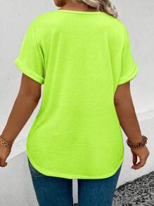 SHEIN Camiseta de mujer con cuello en V, mangas con volantes y estampado de corazón degradado, casual y versátil para primavera/verano