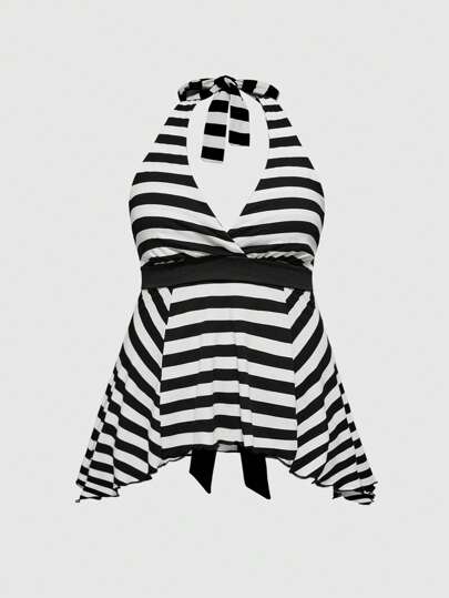 Goth Beach Goth Gothic Striped Asymmetrical Hem Halter Vest