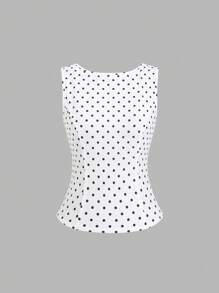 Sweetra Parte superior corta sin mangas con diseño de lazo en la espalda y estampado de lunares, vintage sexy, diseño exclusivo, estilo "French Girl"