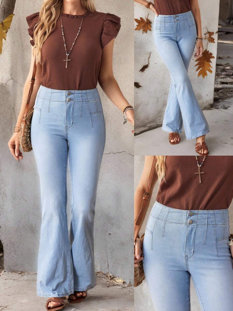 EMERY ROSE Pantalones vaqueros casuales de mujer con cierre delantero y pierna campana