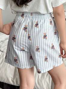 Dazy Kids Tween Girls Teddy Bear Striped All-Over Print Shorts Loungewear Set, Summer - Blue - View 4