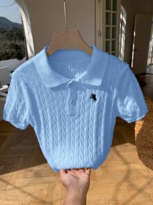 Comfortcana Áo Cardigan cài nút dệt kim cáp thường ngày cho nữ - Màu xanh lam - Xem 8