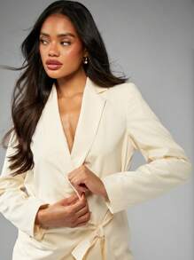 MISSGUIDED Elegante chaqueta cruzada formal para negocios, entrevistas, bodas y eventos - Albaricoque - Ver 5