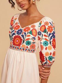 Travachic 夏季女式热带花卉印花褶饰腰迷你连衣裙，度假/休闲 - 彩色 - 查看 2