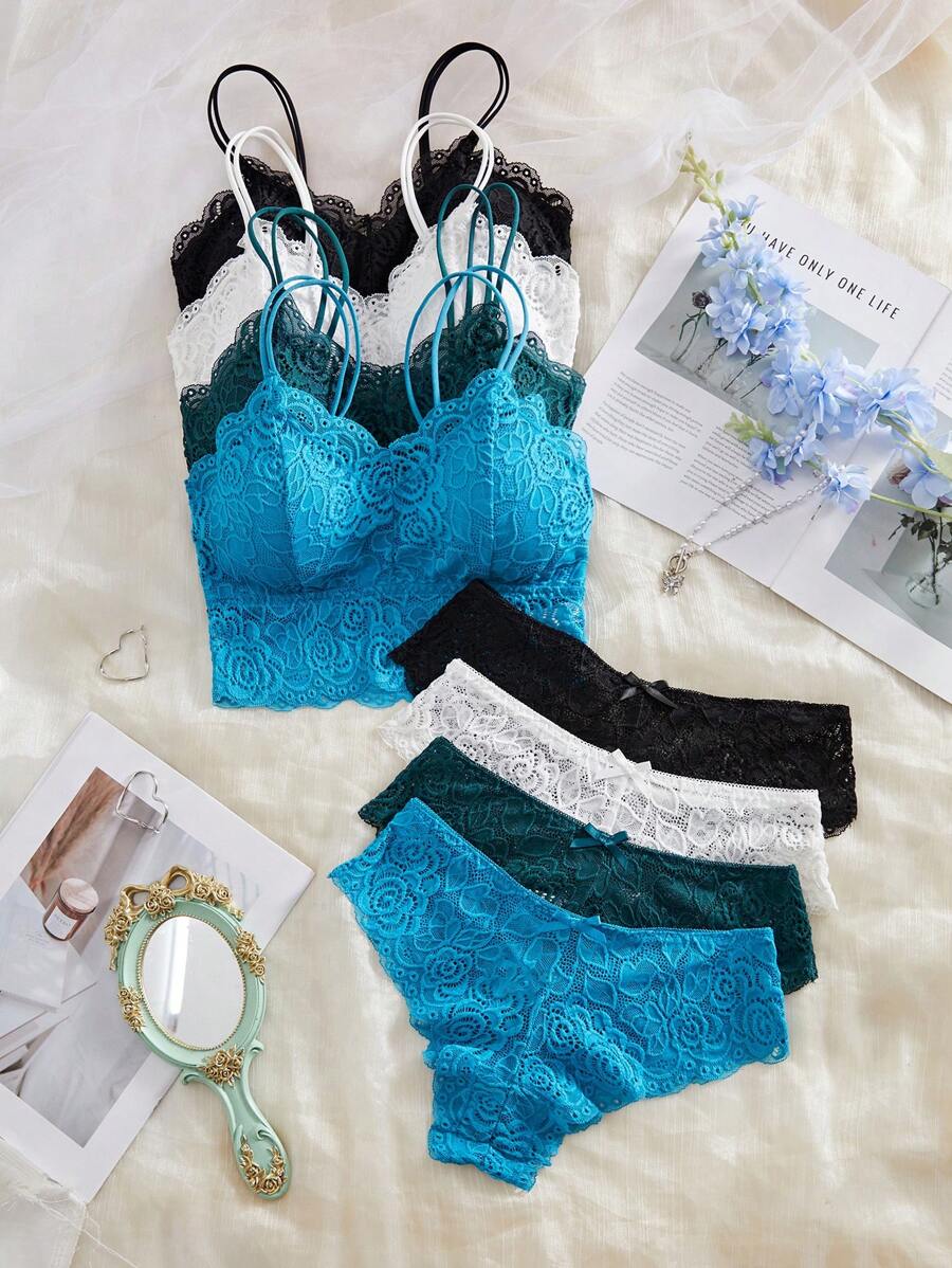 Snug Zone 8pcs/Set Romantic Rose Lace Sexy Camisole Lingerie Set For Women - Multicolor - View 1