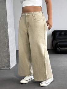 SHEIN ICON Plus Size Women Loose Wide Leg Casual Versatile Denim Jeans
