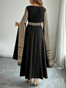 Elenzga Plus Size Square Collar Cape Sleeve Summer Fashion Cinched Waist Retro Elegant Dress Fall Cloth For Women - Multicolor - View 2