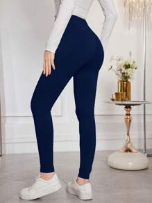 Modelyn 纯色抽绳紧身舒适弹力紧身裤 - 藏蓝色 - 查看 2