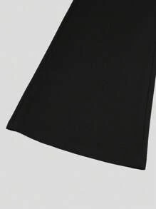 SHEIN PETITE 大码时尚休闲修身喇叭裤通勤裤，短款，夏季 - 黑色 - 查看 4