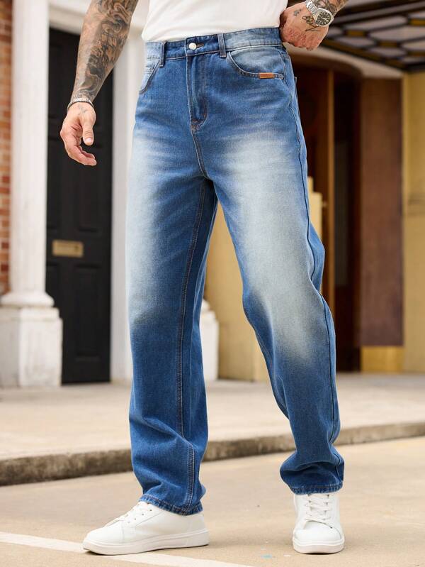 Manfinity Homme Jeans casuales holgados y versátiles de color azul para hombre