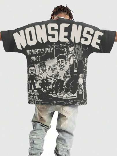 Street Life 1 pièce T-shirt casual à manches chauve-souris, col rond, à motif, style années 2000, pour hommes, Halloween