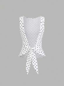 Sweetra Parte superior corta sin mangas con diseño de lazo en la espalda y estampado de lunares, vintage sexy, diseño exclusivo, estilo "French Girl"