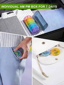 14-Grid Rainbow Round Pill Organizer – Detachable Weekly Pill Case For Travel, 7-Day Portable Medicine Container With Dispenser - Multicolor - View 5