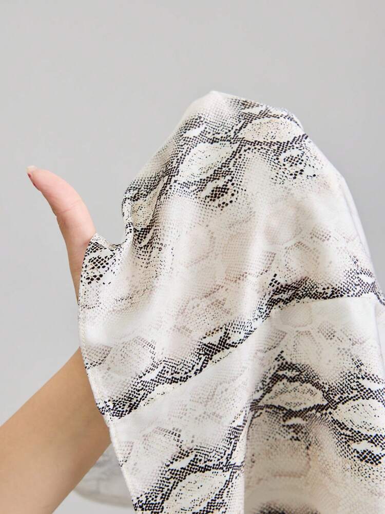 Women White Animal Print,Summer,Elegant,Office Sleeveless Top,Snake Skin Pattern Digital Print Twist Shoulder Asymmetrical Design City Style Holiday