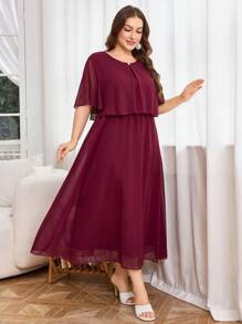 Modelyn Plus Size Solid Color Round Neck Short Sleeve Elegant Simple Casual Dress - Multicolor - View 6