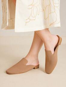 MOTF PREMIUM SQUARE TOE FLAT MULE SLIP-ON SHOES - Apricot - View 5