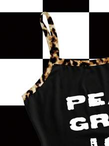 MICHELLE K GRAPHICS Black, Colorblock, Leopard Print, Peace & Love, Slogan, Sexy, Casual Y2K Style Cropped Fitted Tank Top For Women, Suitable For Summer, EDC, Music Festivals Club Going-Out Back To School 2000s Style - Black and White - View 3