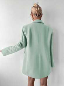 EURMUSE Turn-down Collar Double Breasted Suit Jacket - Olive Green - View 2