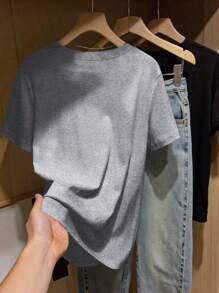 INAWLY 女士休闲刺绣细节圆领短袖T恤，夏季