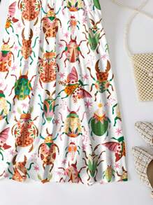 SHEIN Clasi Falda larga en talla grande con estampado de los Beatles, estilo casual y corte evasé, para conjunto de mujer