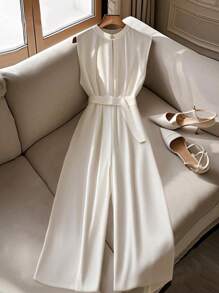 Franclia 女士优雅无袖系腰连体裤，适合通勤