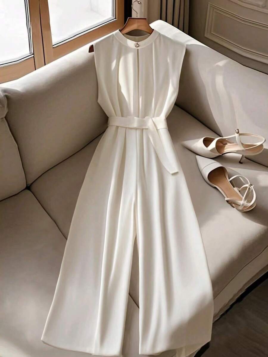 Franclia 女士优雅无袖系腰连体裤，适合通勤