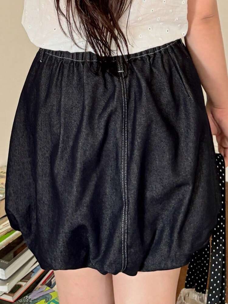 Dazy Plus Plus Size Women Dark Wash Denim Color-Blocked Flanged Mini Skirt, Summer Jeans Skirt