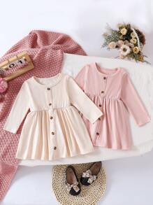 SHEIN 2pc Girls Knitted Fabric Dress Set - Multicolor - View 2