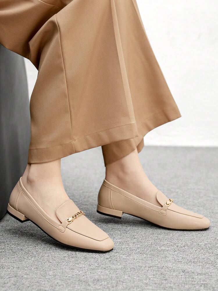 CUCCOO BIZCHIC Mocasines planos versátiles de uso diario cómodos con puntera cuadrada para mujeres en color albaricoque
