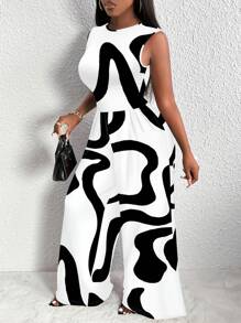 Slaydiva 夏季大尺碼全印花連身褲