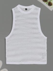 Manfinity RSRT 男士夏季网眼圆领透视性感上衣 - 白色 - 查看 3