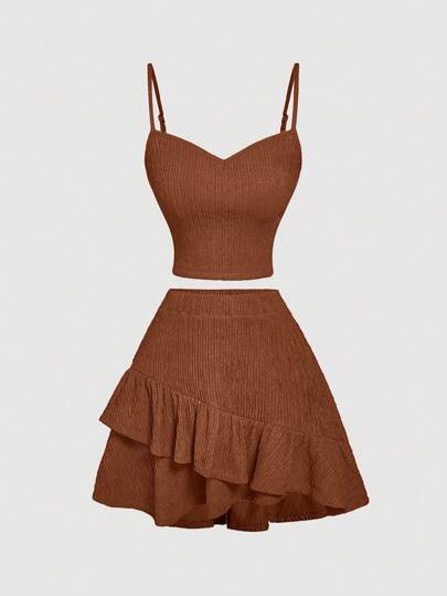 SHEIN MOD مجموعة من القميص البسيط الكاجوال وتنورة ذات الأطراف اللامتناظرة قطعتين