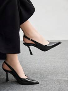 CUCCOO BIZCHIC 女士尖头细高跟鞋黑色优雅性感派对办公室高跟鞋，露背设计 - 黑色 - 查看 3