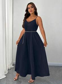 Celure Robe longue femme grande taille élégante de couleur unie à fines bretelles