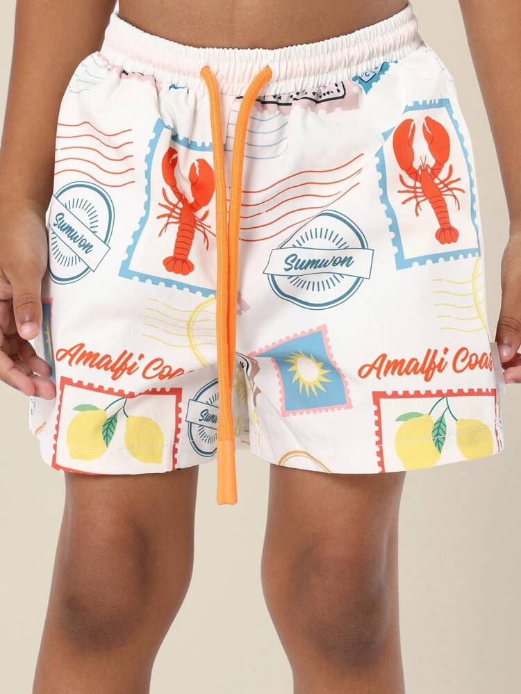 Amalfi Coast Postcard Print Young Boys Swim Trunks