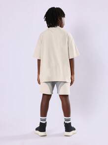 SUMWON Oversized Streetwear Co-Ord Set Short Sleeve Tee With Contrast Panel Shorts Modern Urban Style Youth Fashion Summer Essential