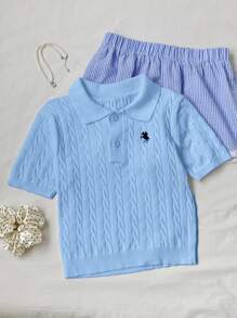 Comfortcana Áo Cardigan cài nút dệt kim cáp thường ngày cho nữ - Màu xanh lam - Xem 3