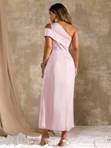 Roveilla 大码女式夏季优雅纯色不对称下摆单肩收腰连衣裙