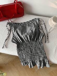 Comfortcana Plus Size Black And White Plaid Casual Women Tank Top