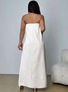 INAWLY Plus Strapless Stereo Floral Dress - Apricot - View 2