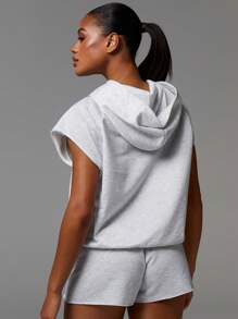 Athîral 女士极简数字印花连帽卫衣，四季款，女式慢跑裤，秋冬返校款，机场款 - 灰色 - 查看 4