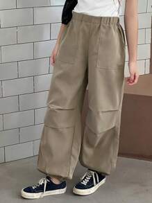 Dazy Kids Pantaloni larghi con pieghe e tasche, casual e comodi, adatti per ragazze adolescenti, versatili
