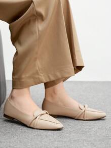 CUCCOO BIZCHIC Sepatu flat wanita model loafer vintage dengan ujung berbentuk almond, tali silang, dan sol lembut, nyaman untuk perjalanan sehari-hari dan bekerja, cocok untuk Natal. - Aprikot - View 8
