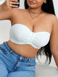 SHEIN Romantic Lace Front Button Strapless Bra - White - View 3